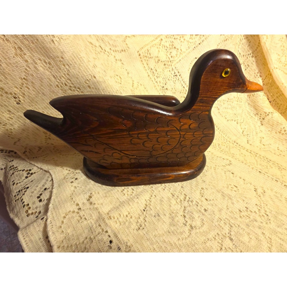 Vintage Wood Duck Mail Holder or Napkin Holder